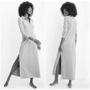 Aerie ae Gray Maxi Dress side slits ribbed polo long preppy casual chic small